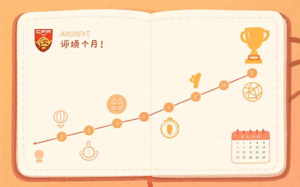 世界杯观赛时间轴手账风格插画,标注赛前、揭幕战、淘汰赛、决赛节点